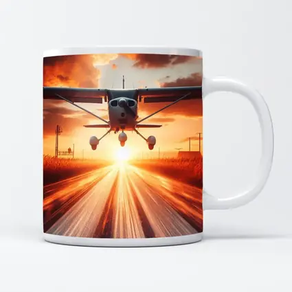 Small Cessna Plane Taking Off At Sunset