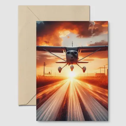 Small Cessna Plane Taking Off At Sunset