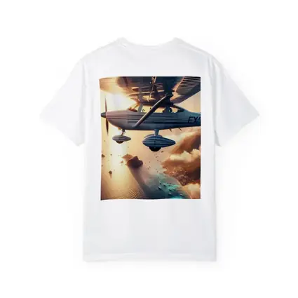 Small Plane Flying Over Coastal Island Sunset