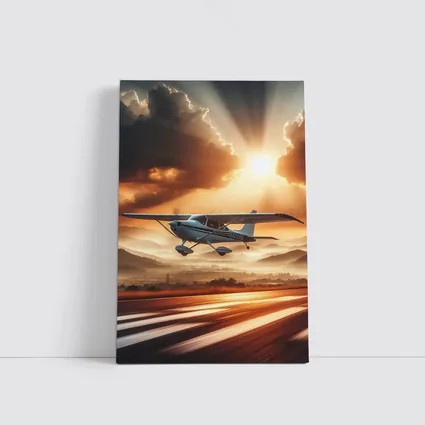 Small Cessna Plane Flying Sunset Mountain Sky