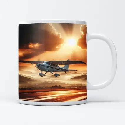 Small Cessna Plane Flying Sunset Mountain Sky