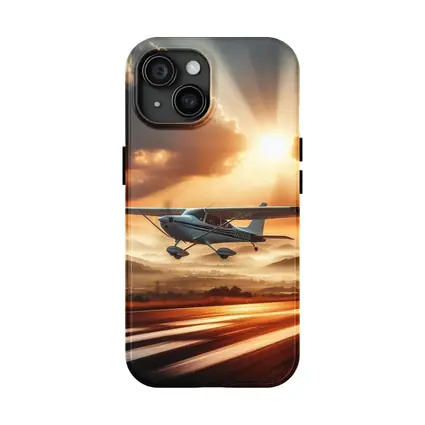 Small Cessna Plane Flying Sunset Mountain Sky