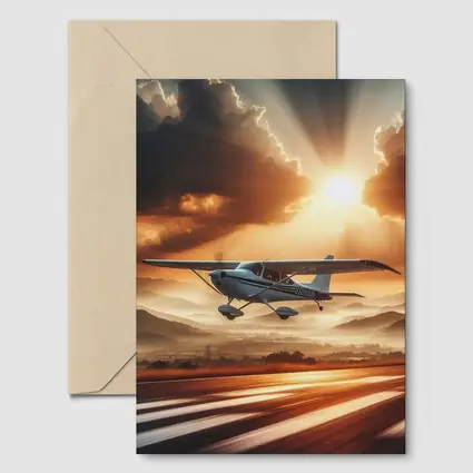 Small Cessna Plane Flying Sunset Mountain Sky