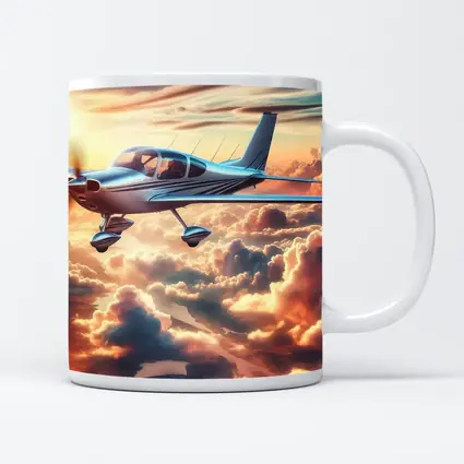 Small Propeller Plane Flying Above Sunset Clouds