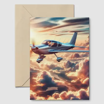 Small Propeller Plane Flying Above Sunset Clouds