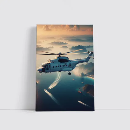 Military Helicopter Flying Over Coastal Islands