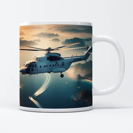 Military Helicopter Flying Over Coastal Islands