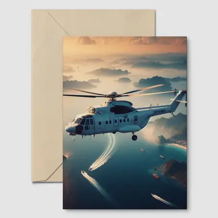 Military Helicopter Flying Over Coastal Islands