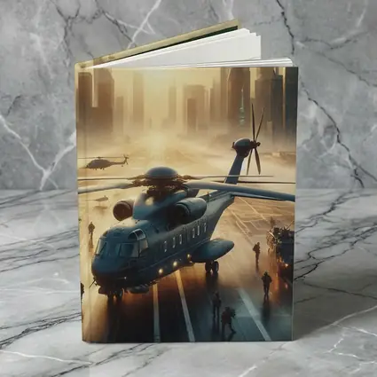 Military Helicopter Futuristic City Sunrise Scene