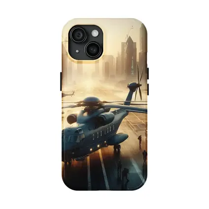 Military Helicopter Futuristic City Sunrise Scene