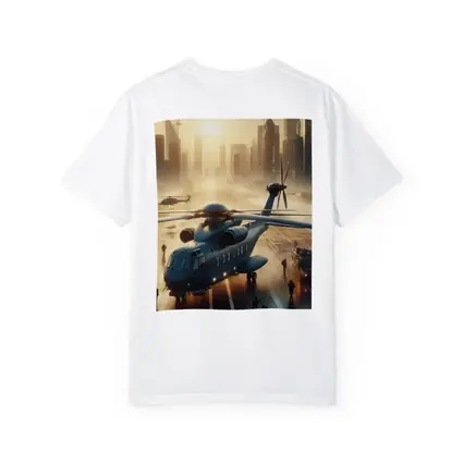 Military Helicopter Futuristic City Sunrise Scene