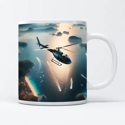 Helicopter Flying Over Tropical Island Archipelago