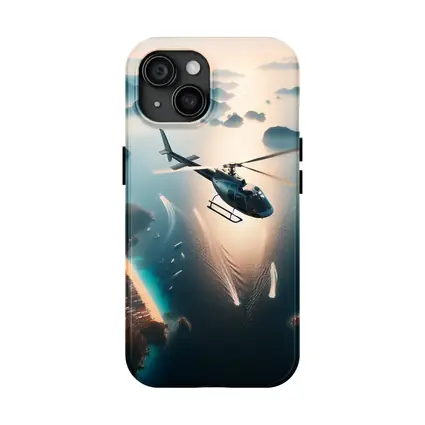 Helicopter Flying Over Tropical Island Archipelago