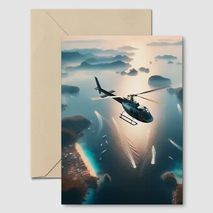 Helicopter Flying Over Tropical Island Archipelago