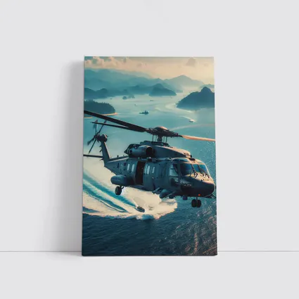 Military Helicopter Flying Over Ocean Islands
