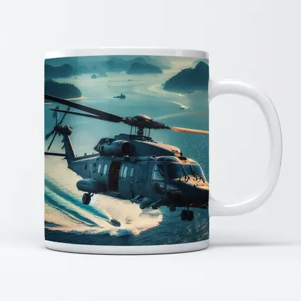Military Helicopter Flying Over Ocean Islands