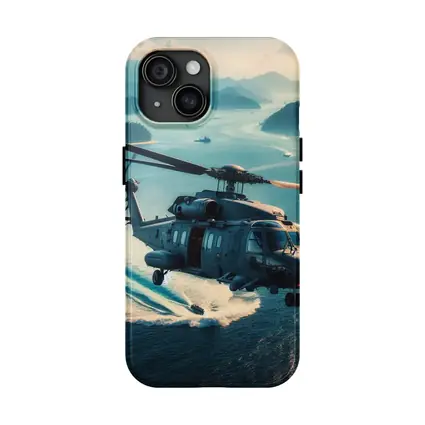 Military Helicopter Flying Over Ocean Islands