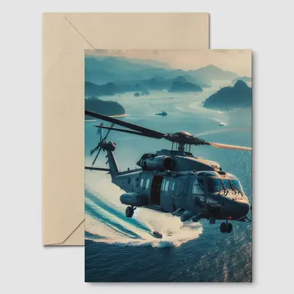 Military Helicopter Flying Over Ocean Islands