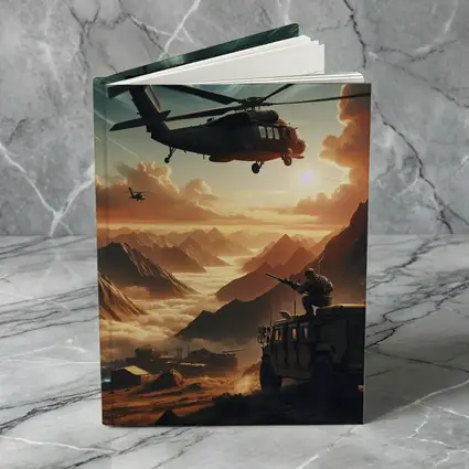 Military Helicopter Soldier Mountain Sunset Scene