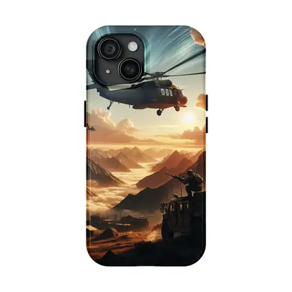 Military Helicopter Soldier Mountain Sunset Scene