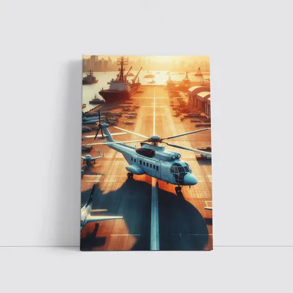 Military Helicopter Aircraft Carrier Sunset Port