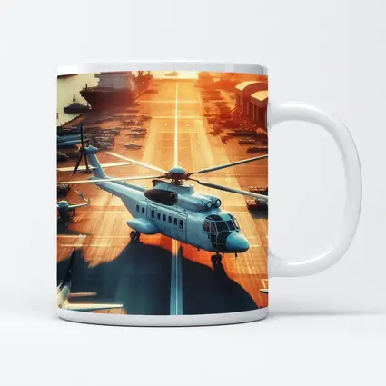Military Helicopter Aircraft Carrier Sunset Port