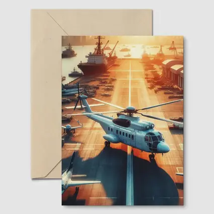 Military Helicopter Aircraft Carrier Sunset Port