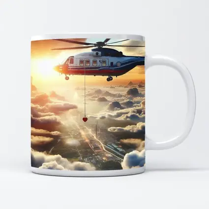 Rescue Helicopter Flying Above City Clouds