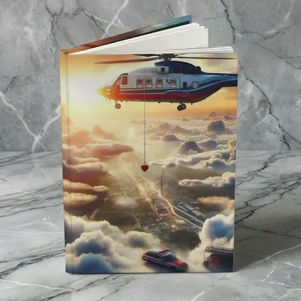 Rescue Helicopter Flying Above City Clouds