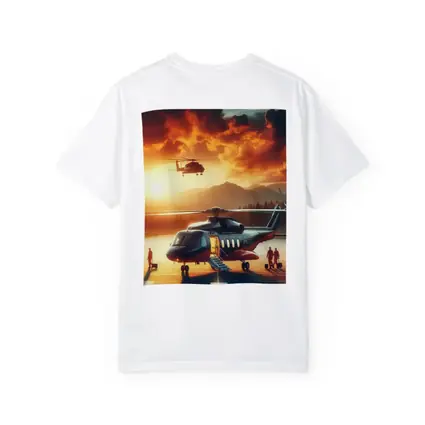 Helicopters on Tarmac Fiery Sunset Sky