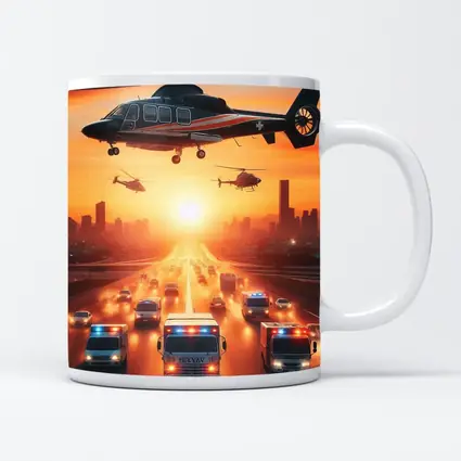 Emergency Helicopters Ambulances City Sunset Scene