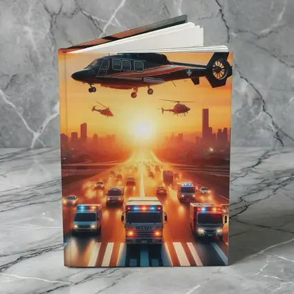 Emergency Helicopters Ambulances City Sunset Scene