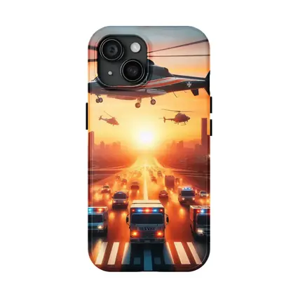 Emergency Helicopters Ambulances City Sunset Scene