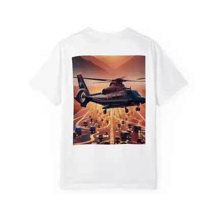 Medical Helicopter Flying Over Busy Highway Sunset