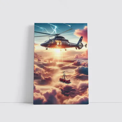 Helicopter Lifting Cargo Above Dramatic Clouds