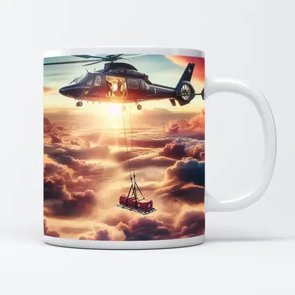 Helicopter Lifting Cargo Above Dramatic Clouds