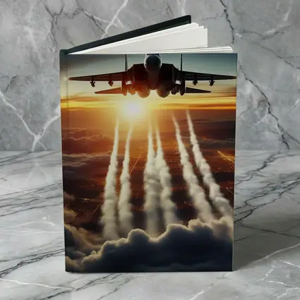 Fighter Jet Flying Over City At Sunset