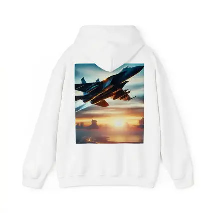 Fighter Jet Flying Over City At Sunset