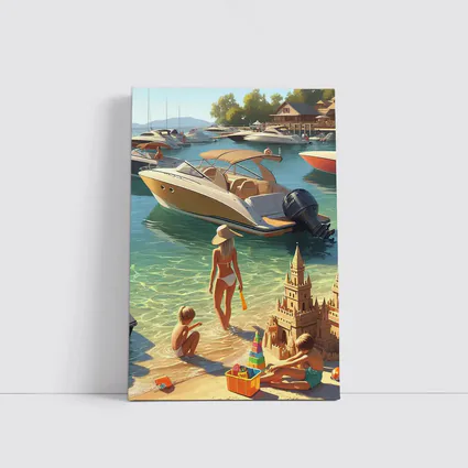 Summer Beach Day Speedboats Marina Scene