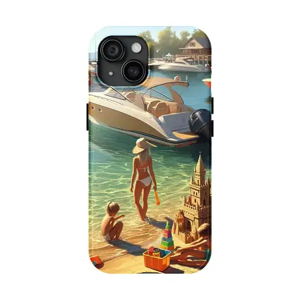 Summer Beach Day Speedboats Marina Scene