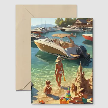 Summer Beach Day Speedboats Marina Scene