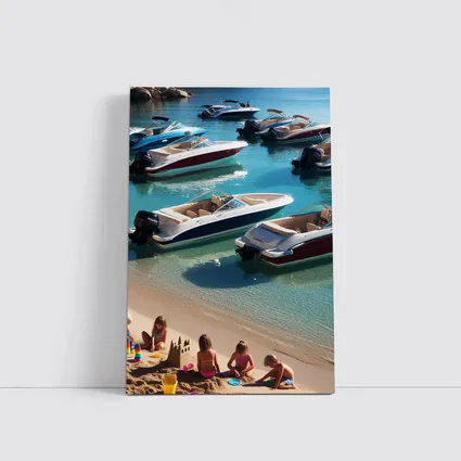 Speedboats Anchored Sandy Beach Turquoise Water