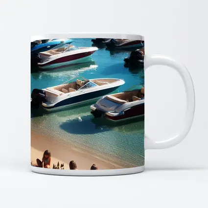 Speedboats Anchored Sandy Beach Turquoise Water