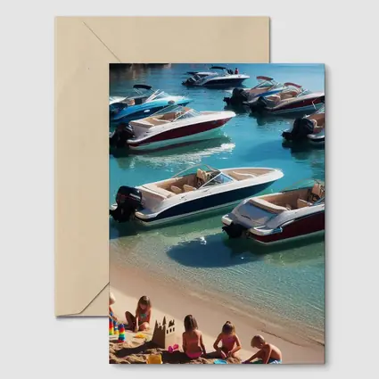 Speedboats Anchored Sandy Beach Turquoise Water
