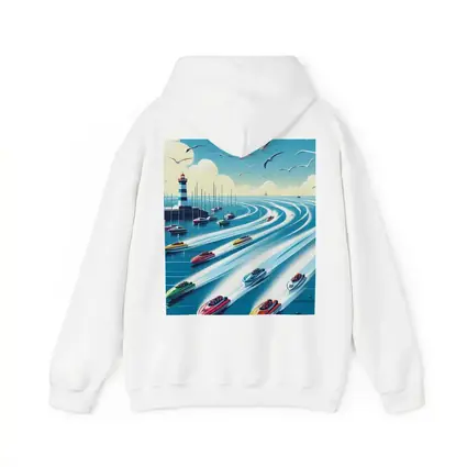 Colorful Speedboats Racing Near Lighthouse Illustration