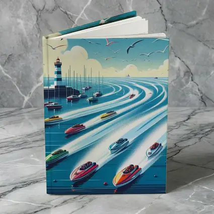 Colorful Speedboats Racing Near Lighthouse Illustration