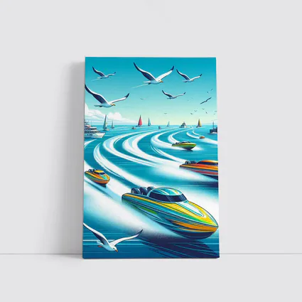 Speed Boats Racing Across Blue Ocean Waters