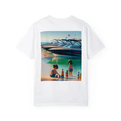 Kids Playing Beach Speedboats Sunny Summer Day