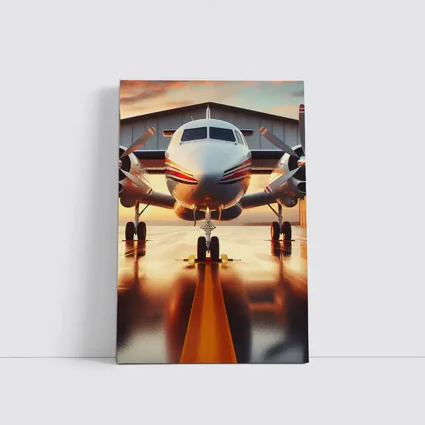 Twin Engine Propeller Plane Sunset Hangar