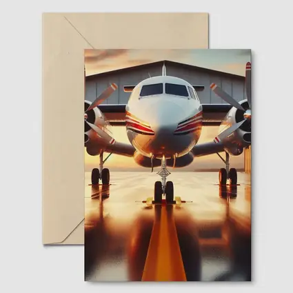 Twin Engine Propeller Plane Sunset Hangar